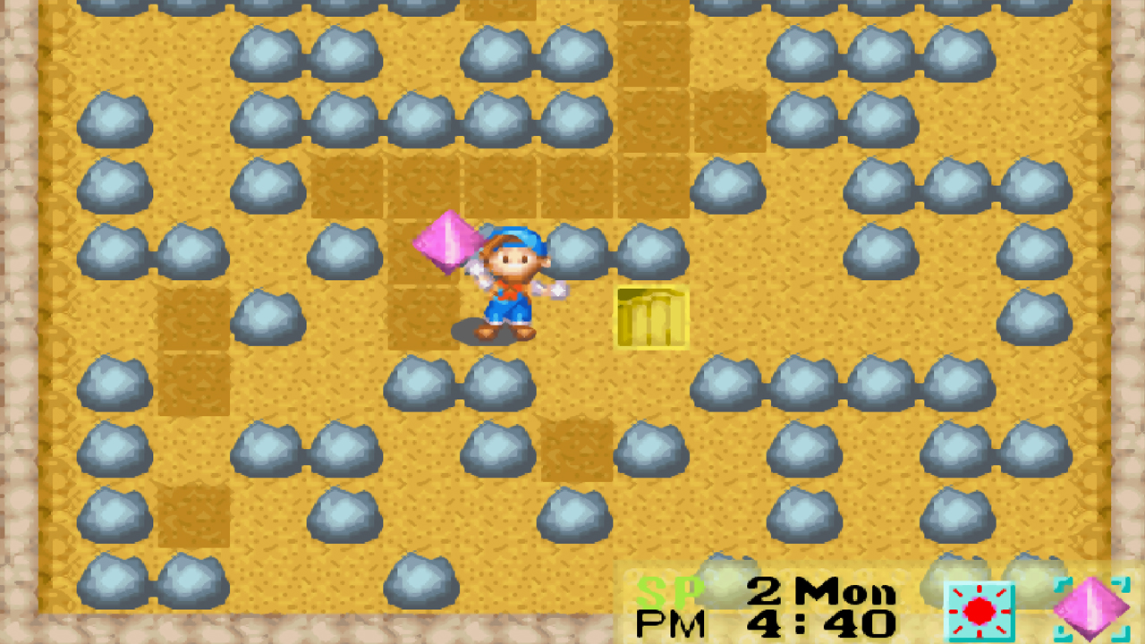Using the Teleport Stone in the mines | Harvest Moon: Friends of Mineral Town