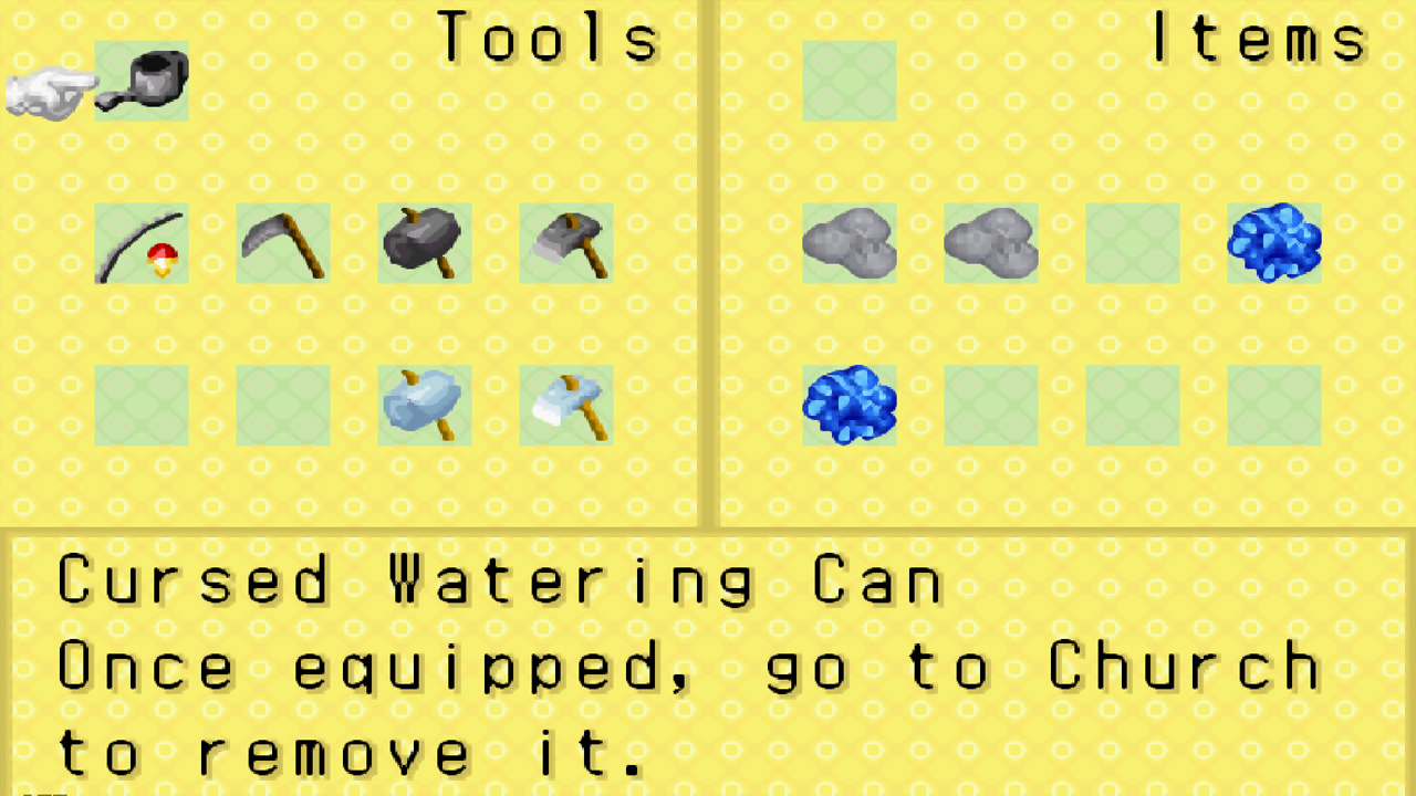 A set of cursed tools | Harvest Moon: Friends of Mineral Town