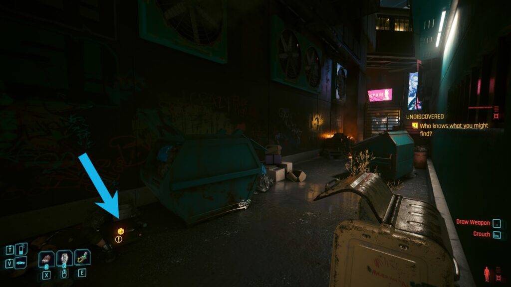 Pistol case with Skippy behind the dumpster | Cyberpunk 2077