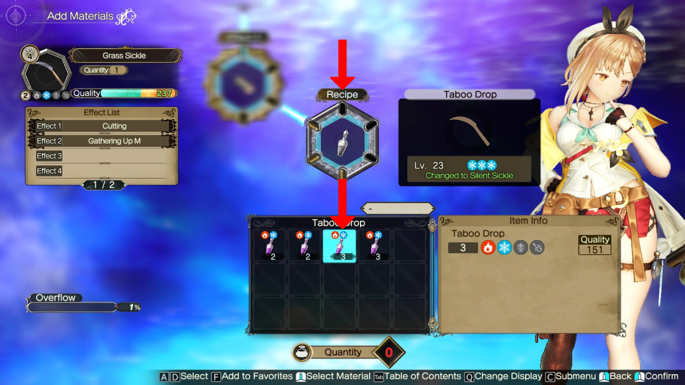 Inserting a Taboo Drop in the Recipe loop to complete the morph | Atelier Ryza 2: Lost Legends & the Secret Fairy