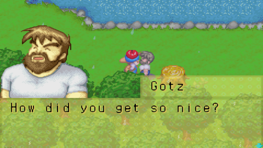 Gotz receives an apple as a gift | Harvest Moon: Friends of Mineral Town