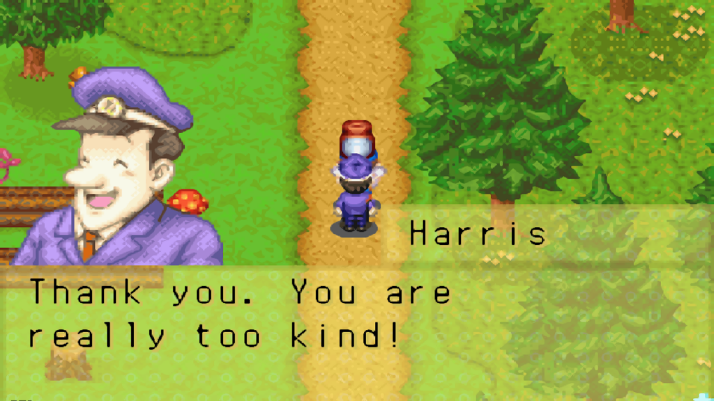 The player gives Harris a bottle of Turbojolt as a gift