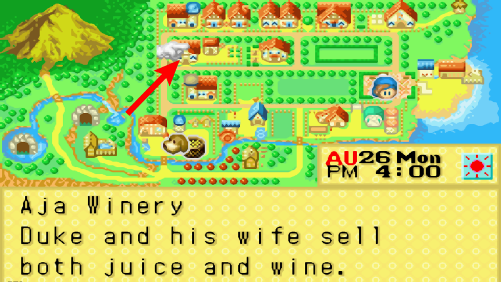 Location of Aja Winery in the world map | Harvest Moon: Friends of Mineral Town