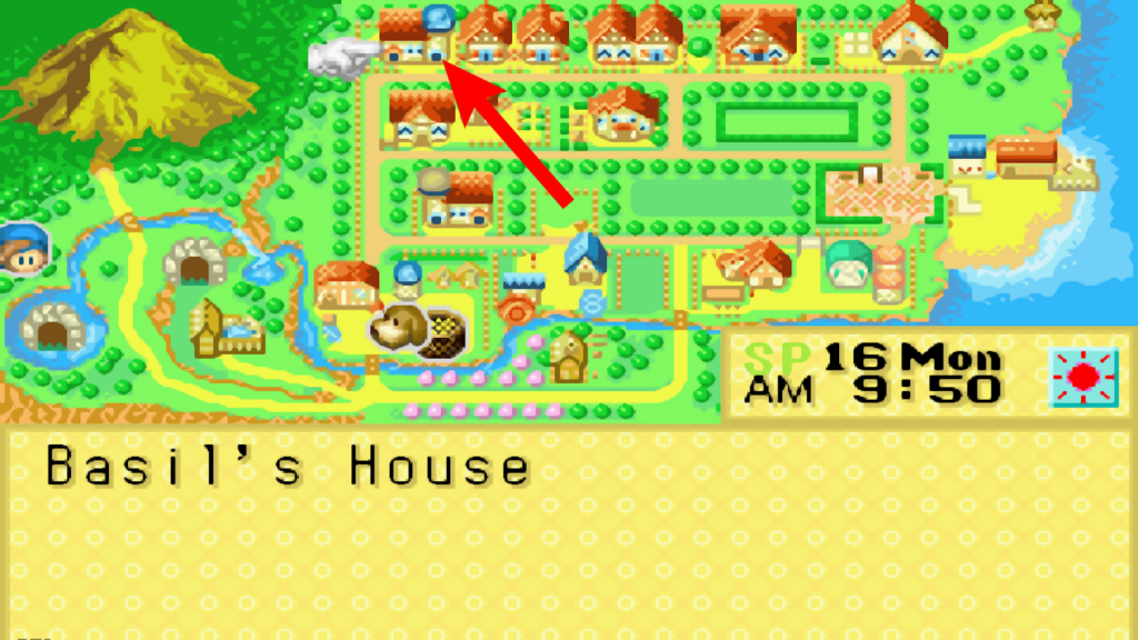 Location of Basil’s house in the world map | Harvest Moon: Friends of Mineral Town