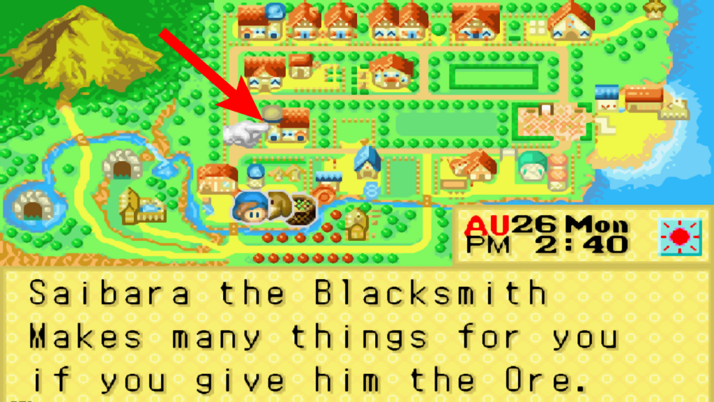 Location of the Blacksmith’s Shop in the world map | Harvest Moon: Friends of Mineral Town
