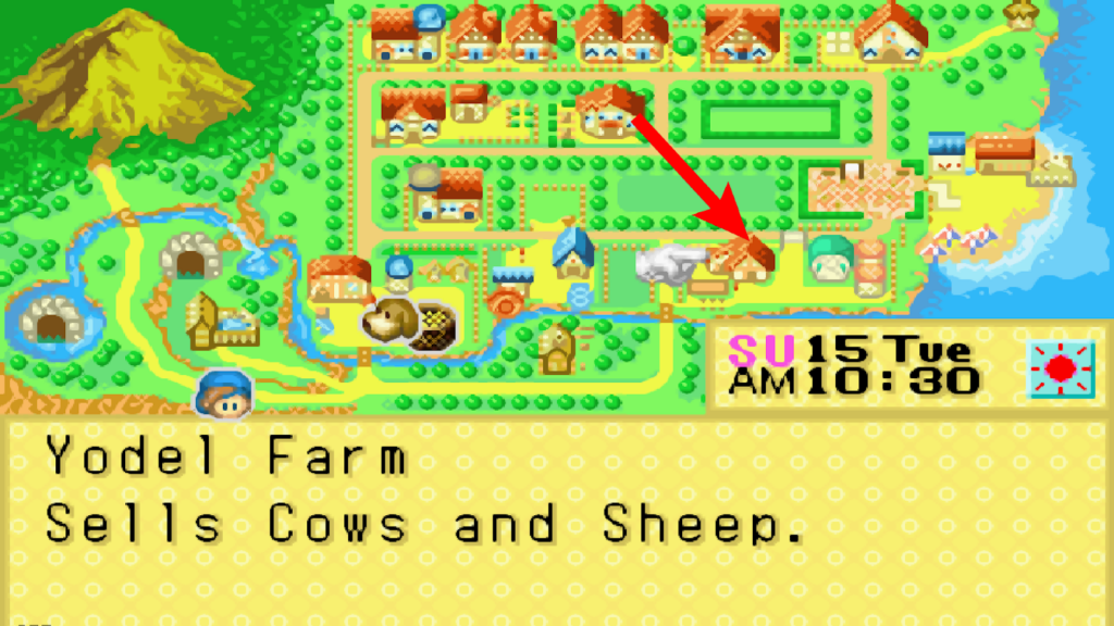 View of Yodel Ranch in the world map | Harvest Moon: Friends of Mineral Town