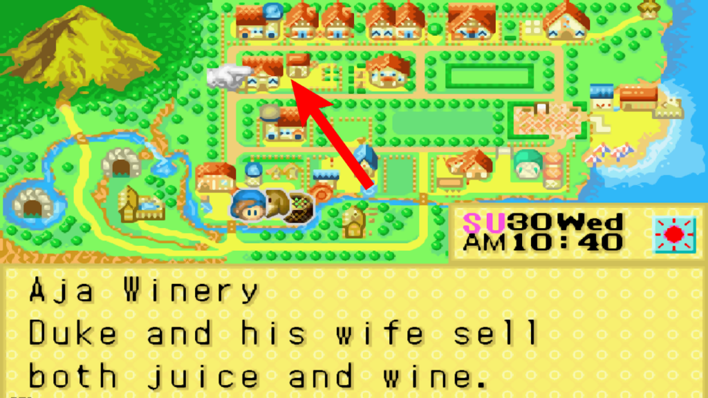 Location of Aja Winery and Duke’s house in the world map | Harvest Moon: Friends of Mineral Town