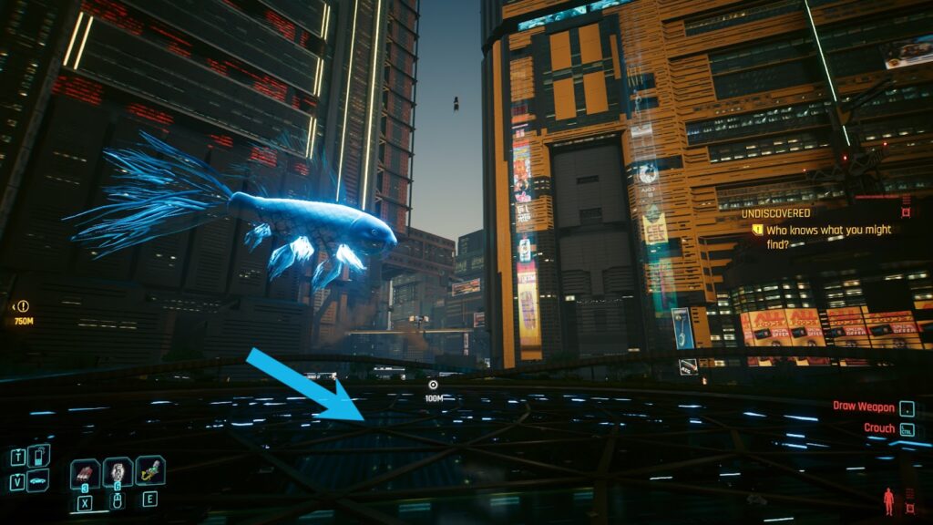 Glass surface above which the holographic fish are projected | Cyberpunk 2077