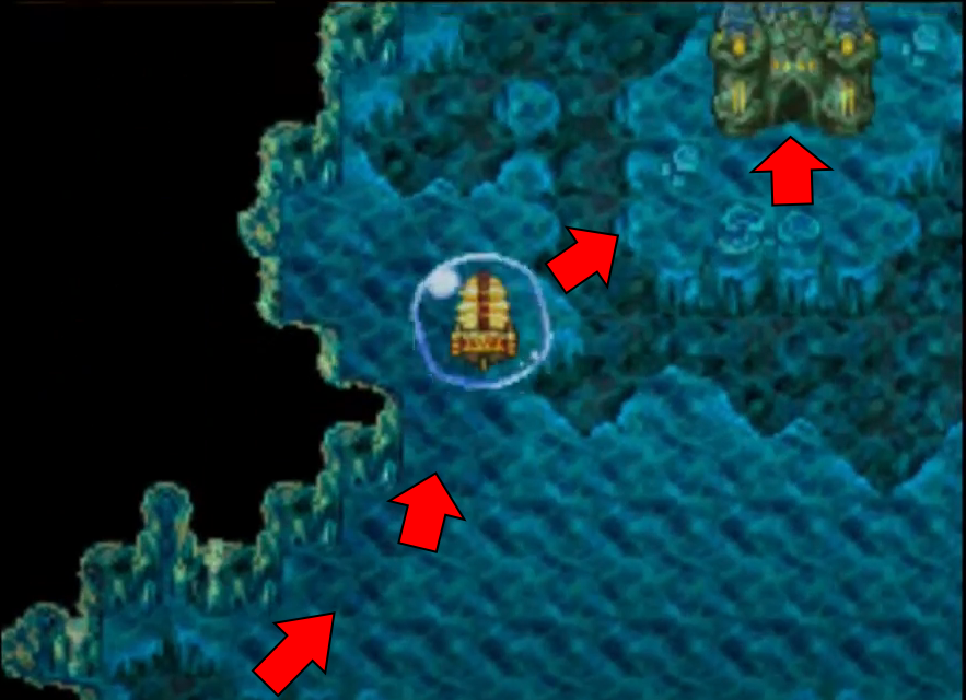 Follow the left wall beyond the pass until you see the Undersea Treasure Chamber 2 | Dragon Quest VI