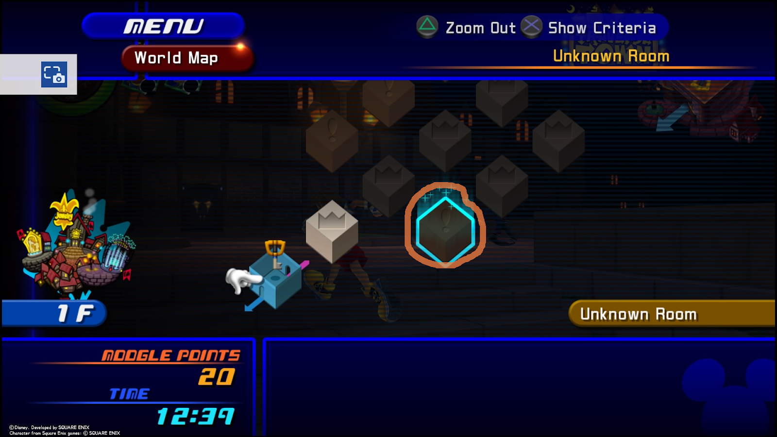 The Room of Rewards, which glows teal | Kingdom Hearts Re:Chain of Memories