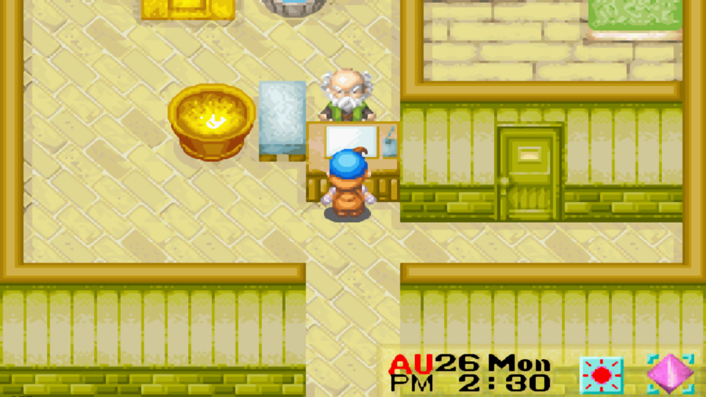 Saibara almost never leaves his shop | Harvest Moon: Friends of Mineral Town