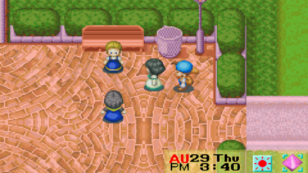 Sasha loves chatting with the other women at the town square | Harvest Moon: Friends of Mineral Town