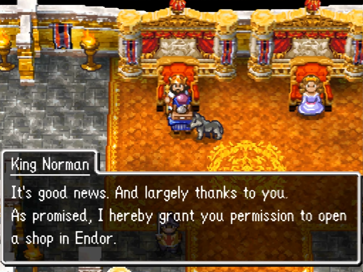King Norman will give you permission to open a shop after you help him | Dragon Quest IV