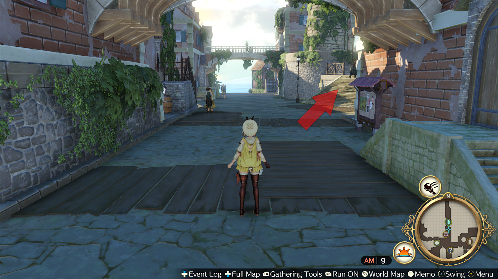 After the fast travel, head Northeast up to the plaza | Atelier Ryza: Ever Darkness & the Secret Hideout
