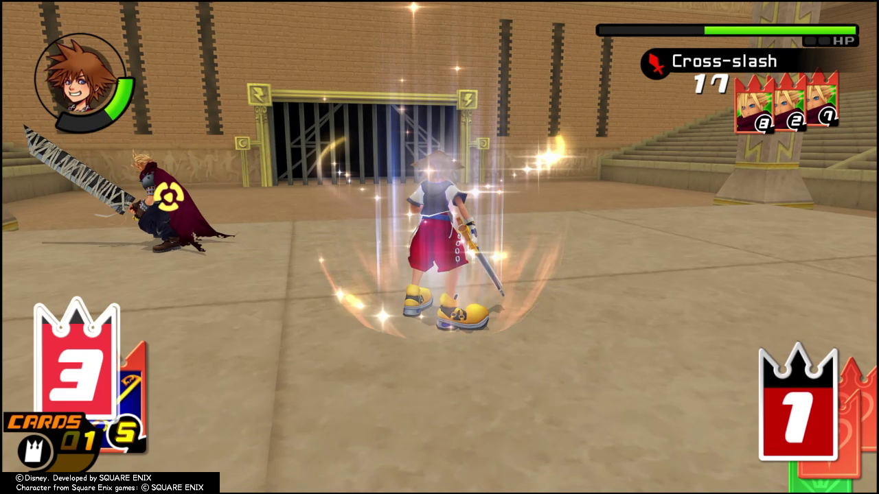 Cloud will usually skirt around the perimeter of the arena while reloading | Kingdom Hearts Re:Chain of Memories