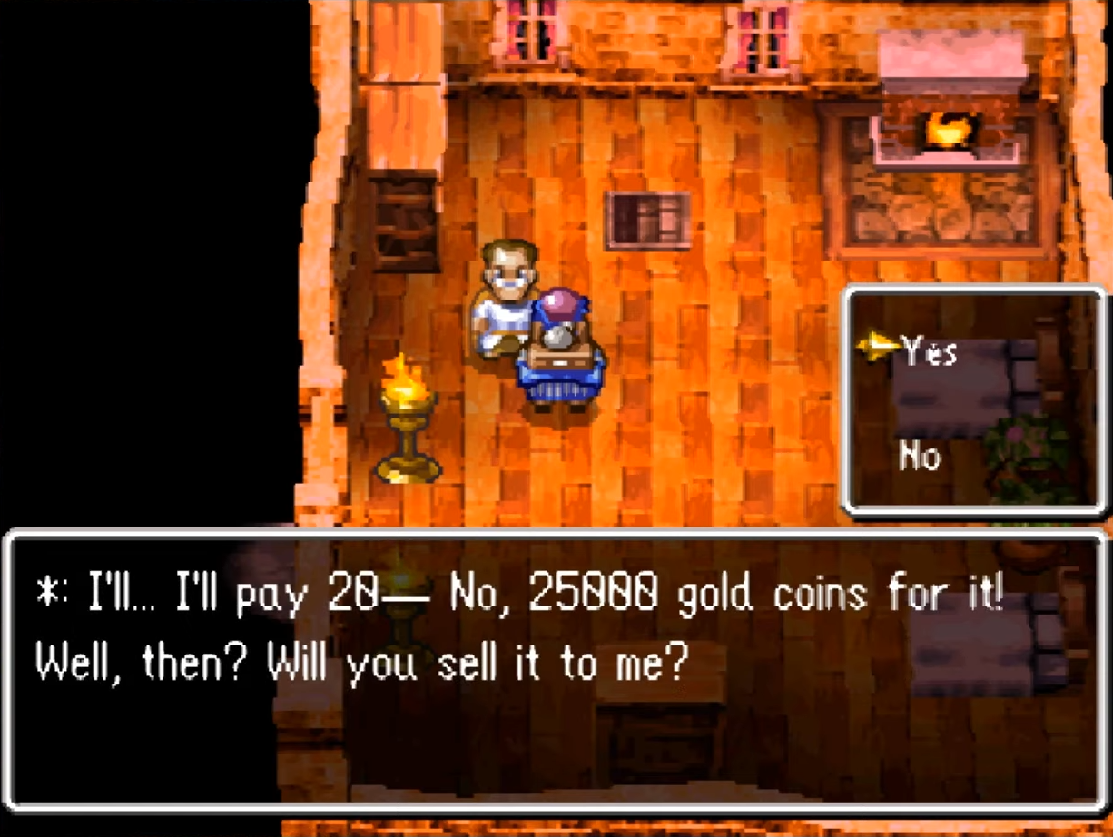 Talk to him to sell the Silver Goddess Statue | Dragon Quest IV