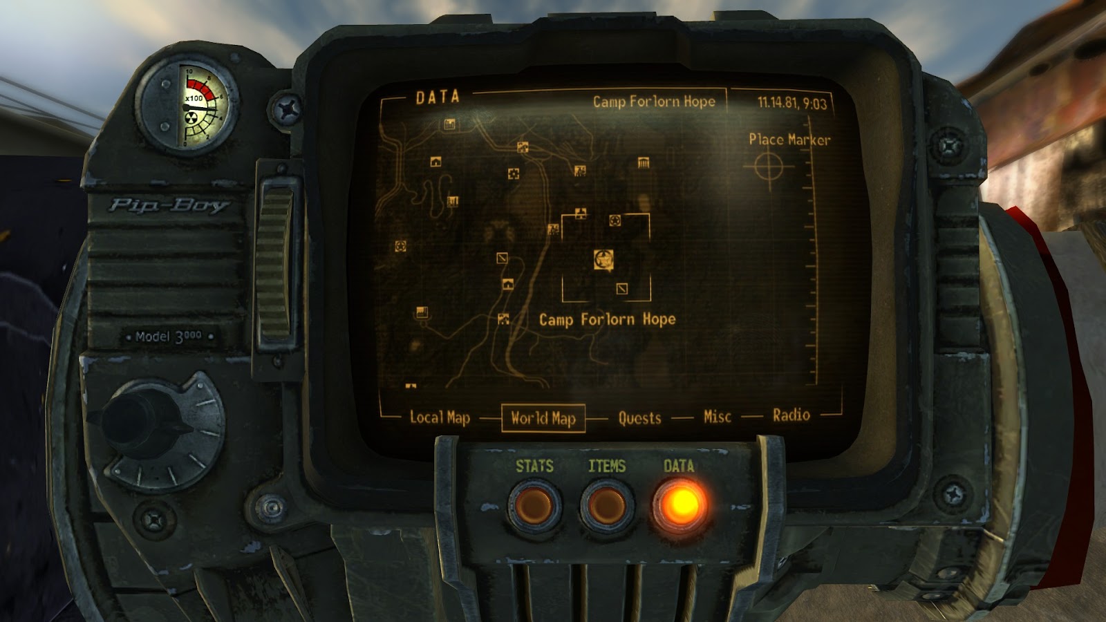 Location of Camp Forlorn Hope on the world map | Fallout: New Vegas