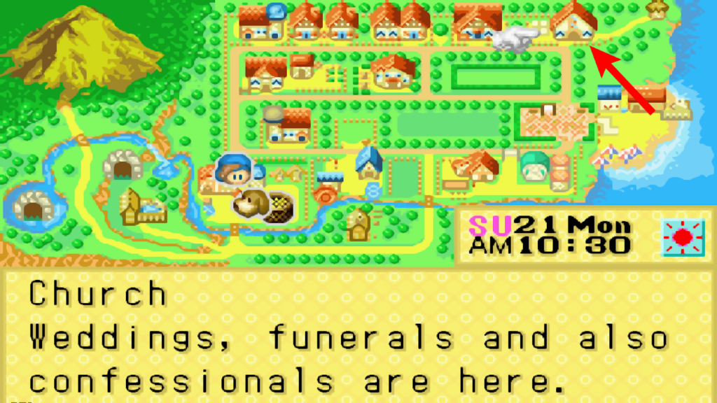 Location of the Church in the world map | Harvest Moon: Friends of Mineral Town