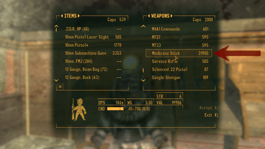 Medicine Stick in the Vendortron’s inventory | Fallout: New Vegas