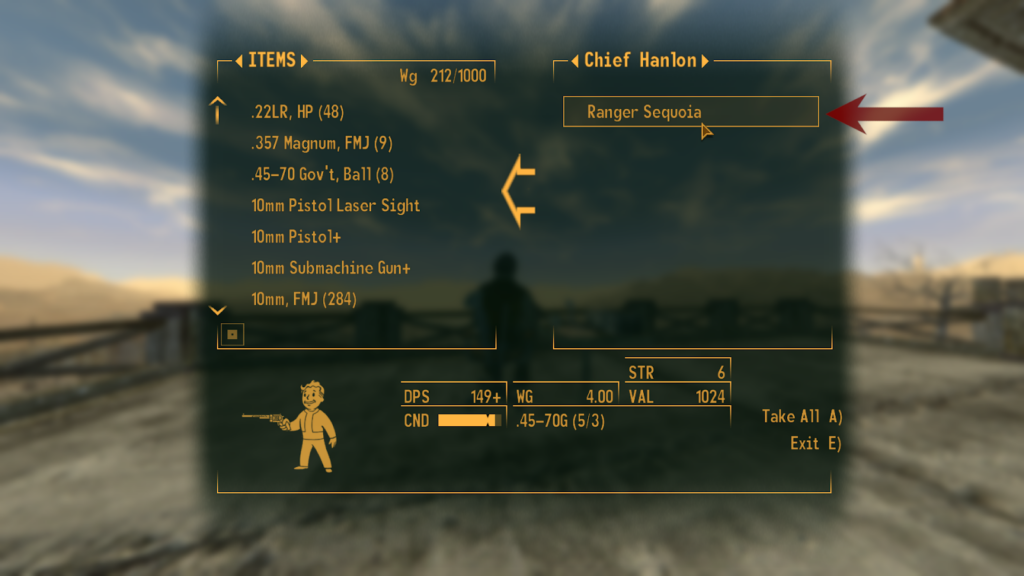 Ranger Sequoia in Chief Hanlon’s inventory  | Fallout: New Vegas