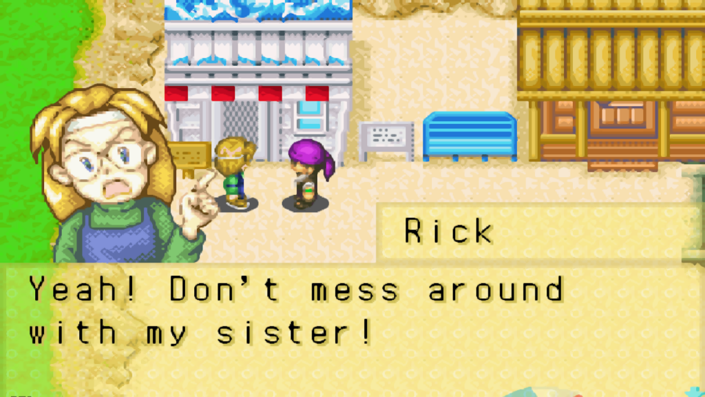 Rick and Kai arguing at the beach | Harvest Moon: Friends of Mineral Town