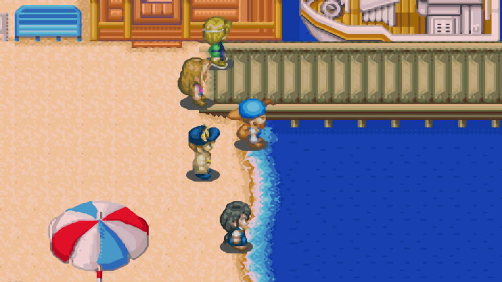 Gray waits for the fireworks at the beach | Harvest Moon: Friends of Mineral Town