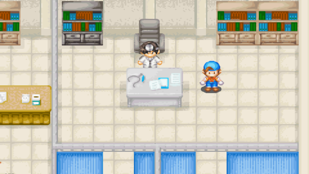 The Doctor in his office inside the Clinic | Harvest Moon: Friends of Mineral Town