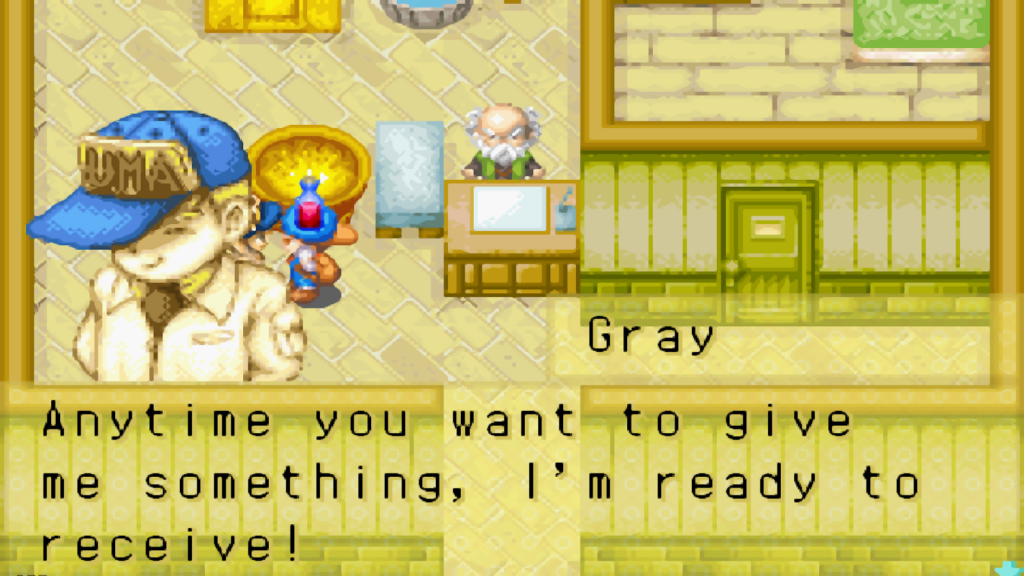 Gray receives a bottle of wine as a gift | Harvest Moon: Friends of Mineral Town
