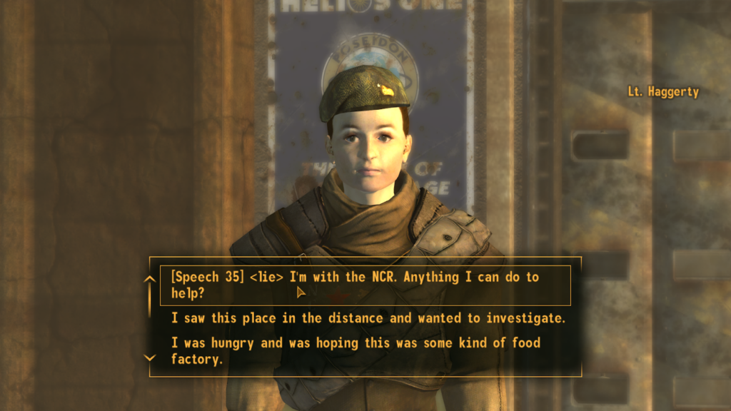 Dialogue option that allows you to get past Haggerty | Fallout: New Vegas