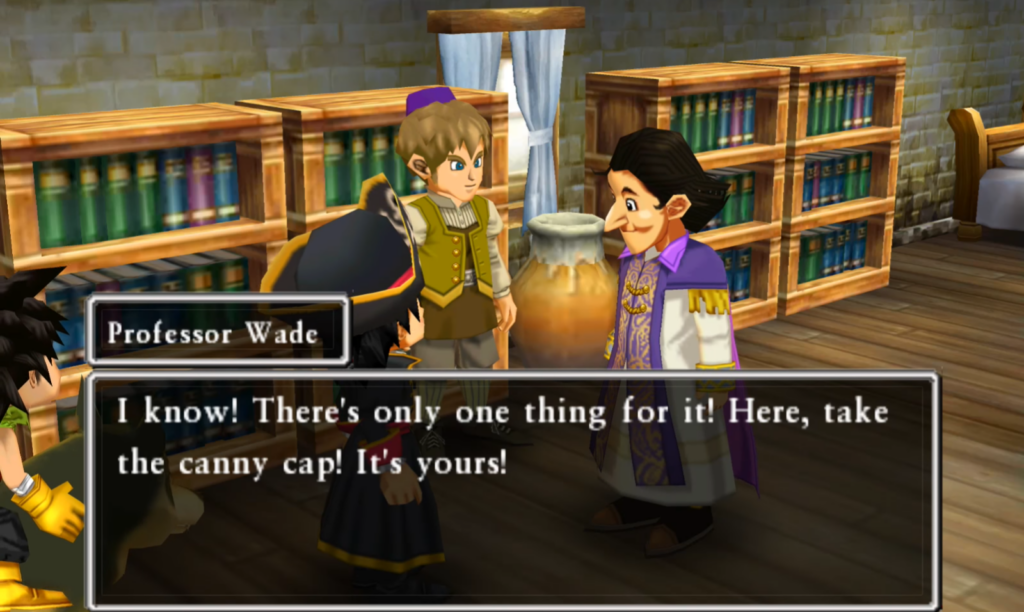 Professor Wade will give you the Canny Cap after you help him | Dragon Quest VII