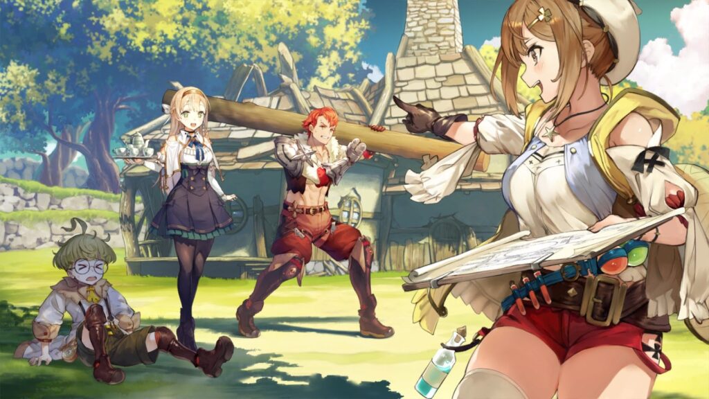 Ryza, Klaudia, Lent and Tao rebuilding the hideout | Atelier Ryza: Ever Darkness & the Secret Hideout 