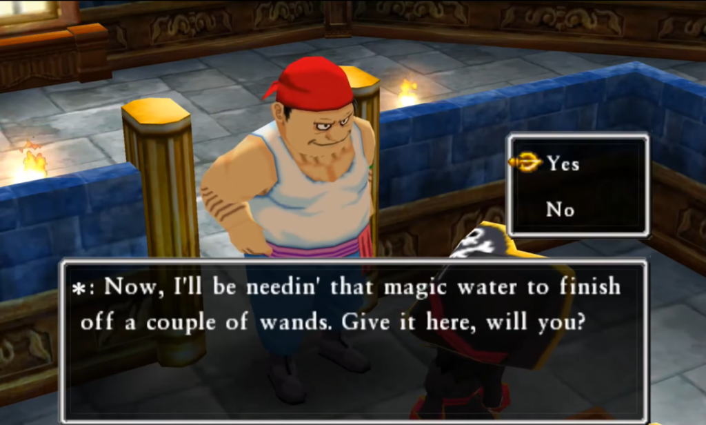Say “Yes” when asked for the Sparkling Holy Water | Dragon Quest VII