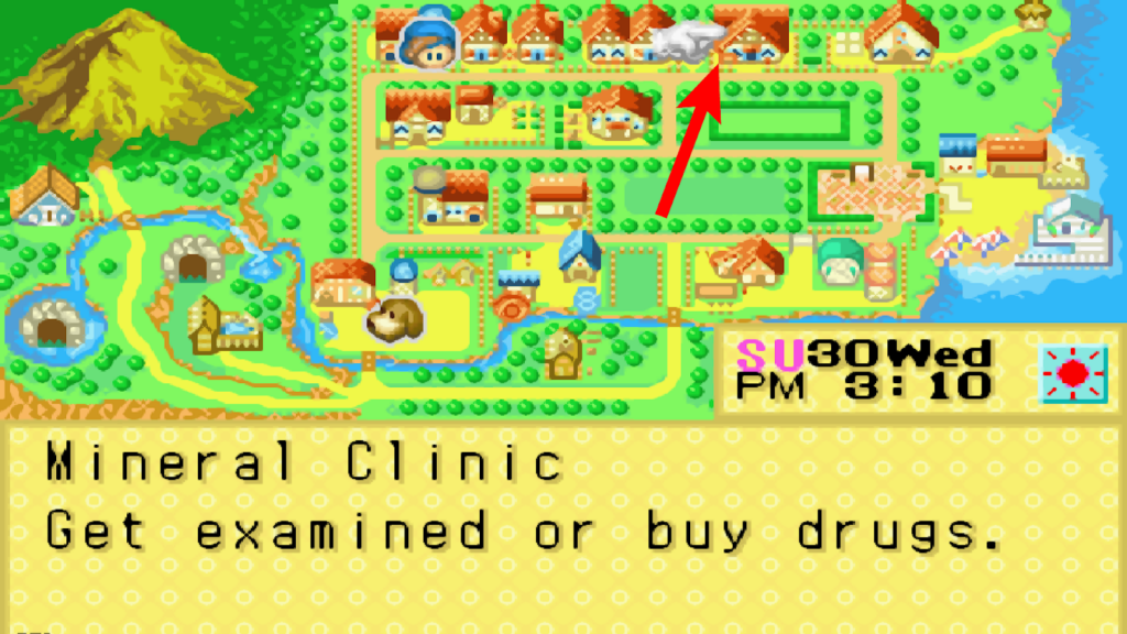 Location of Mineral Clinic in the world map | Harvest Moon: Friends of Mineral Town