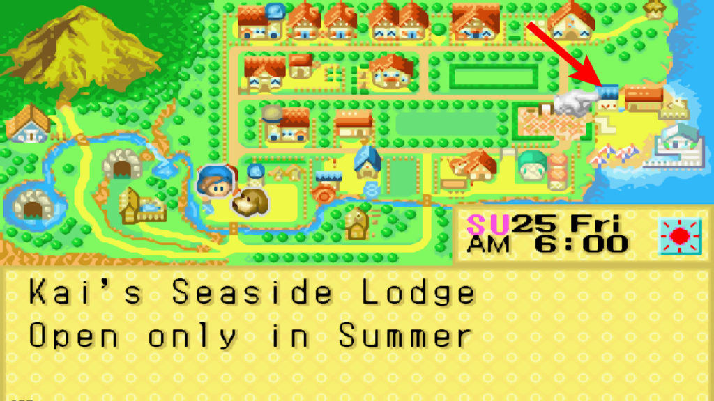 Location of Kai’s Seaside Lodge in the world map | Harvest Moon: Friends of Mineral Town