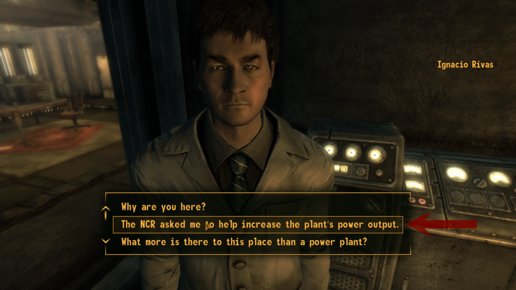 “The NCR has asked me to help increase the plant’s power output.” | Fallout: New Vegas