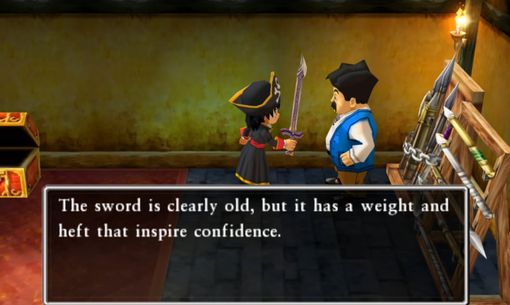 The shopkeeper will give you the Platinum Sword | Dragon Quest VII