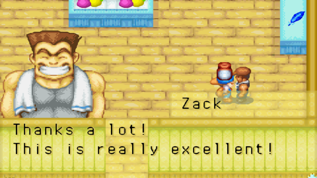 The hard-working Zack loves energy drinks like Bodigizer and Turbojolt | Harvest Moon: Friends of Mineral Town