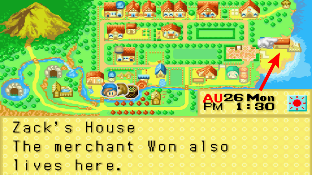 Location of Zack’s house in the world map | Harvest Moon: Friends of Mineral Town