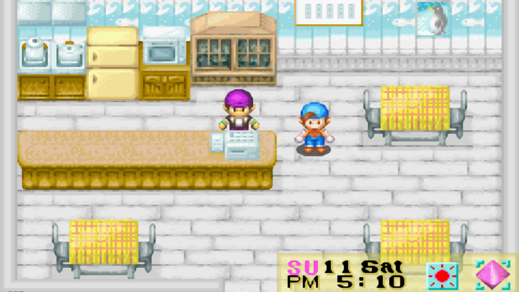 Interior view of Kai’s restaurant | Harvest Moon: Friends of Mineral Town
