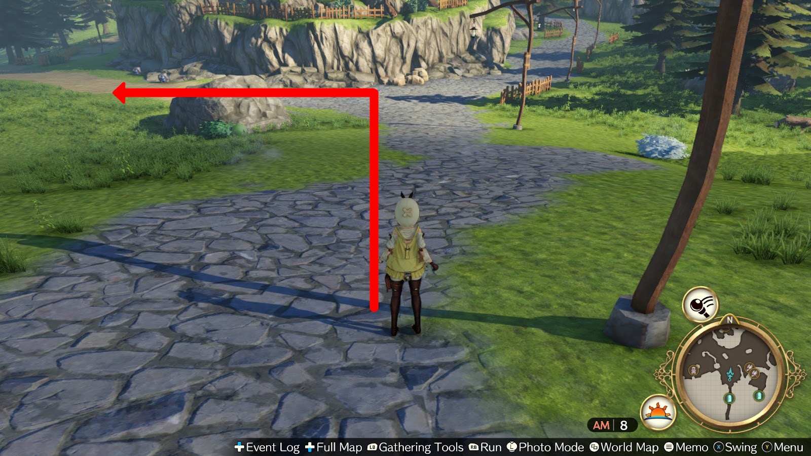 Heading north along the cobblestone road, then heading northwest on the dirt trail | Atelier Ryza: Ever Darkness & the Secret Hideout