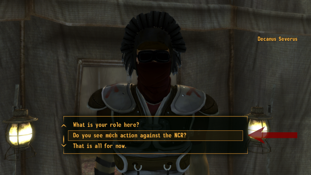 “Do you see much action against the NCR?” | Fallout: New Vegas