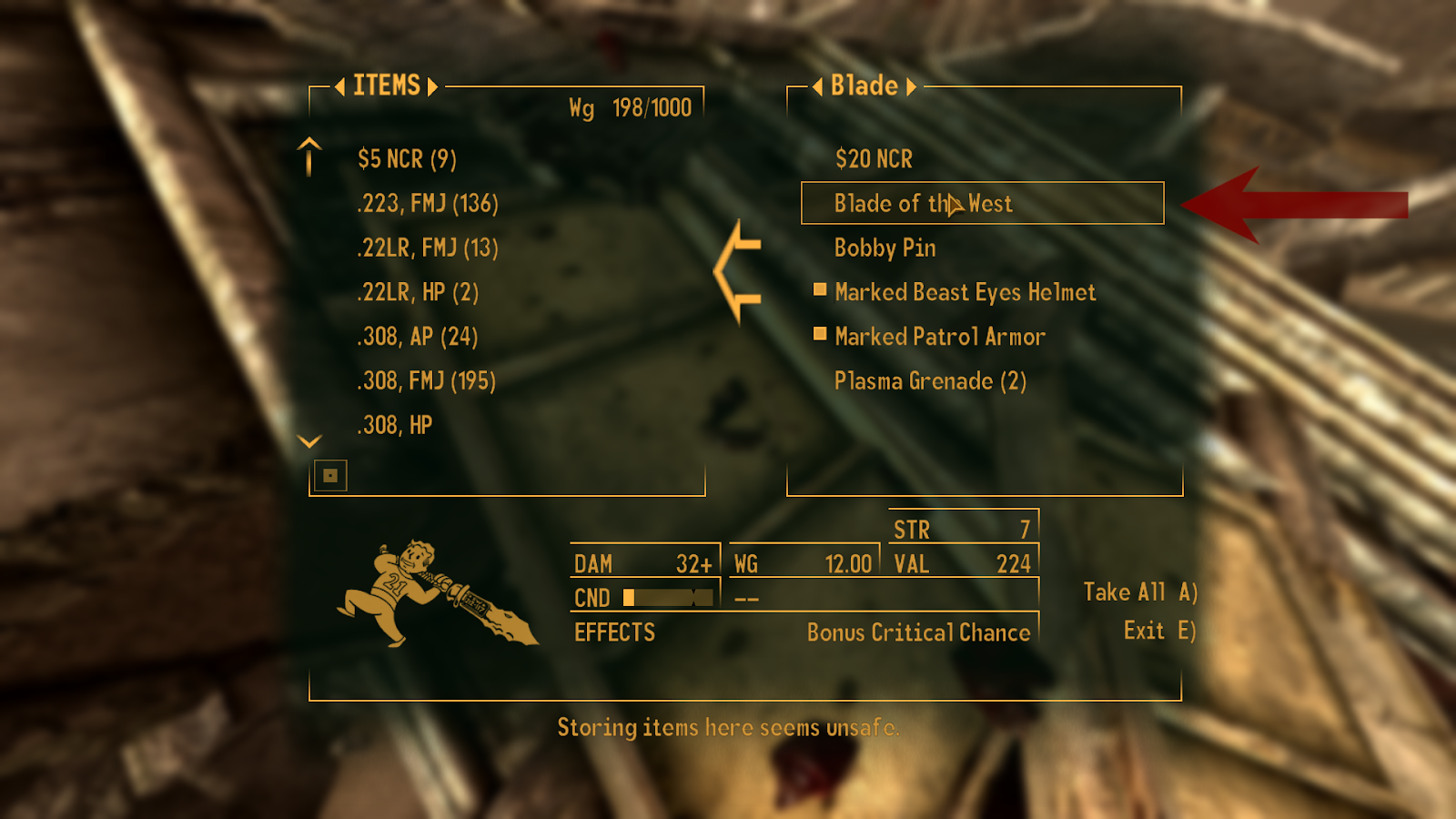 Blade Of The West on Blade’s corpse | Fallout: New Vegas