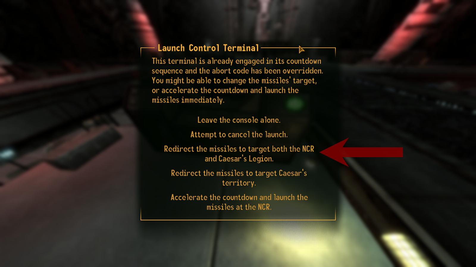 Launch console option that directs the missiles at both factions | Fallout: New Vegas