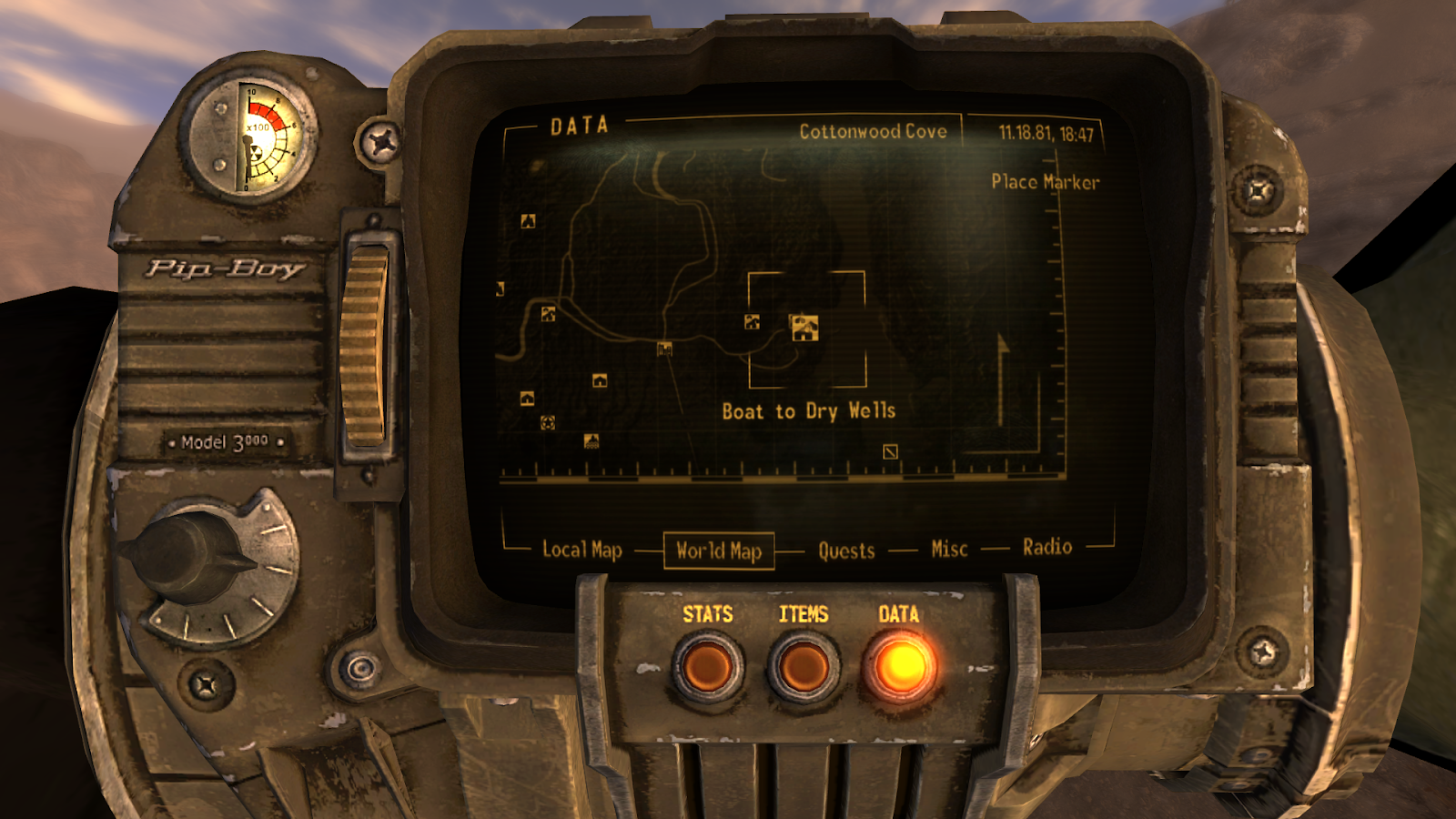 Boat to Dry Wells on the World Map | Fallout: New Vegas