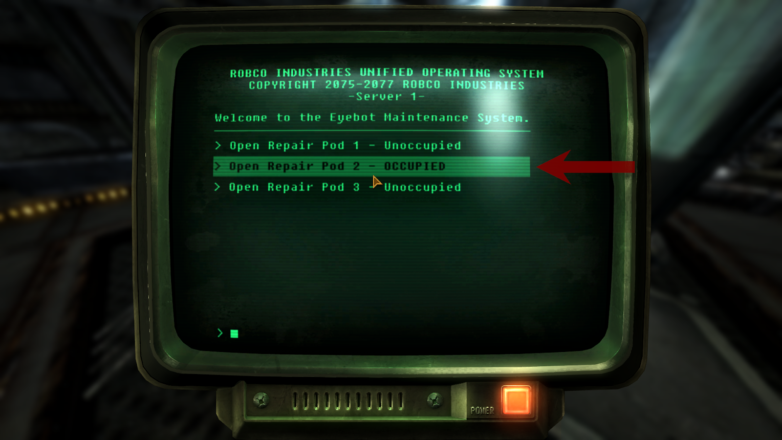 Terminal option that opens the pod with ED-E | Fallout: New Vegas