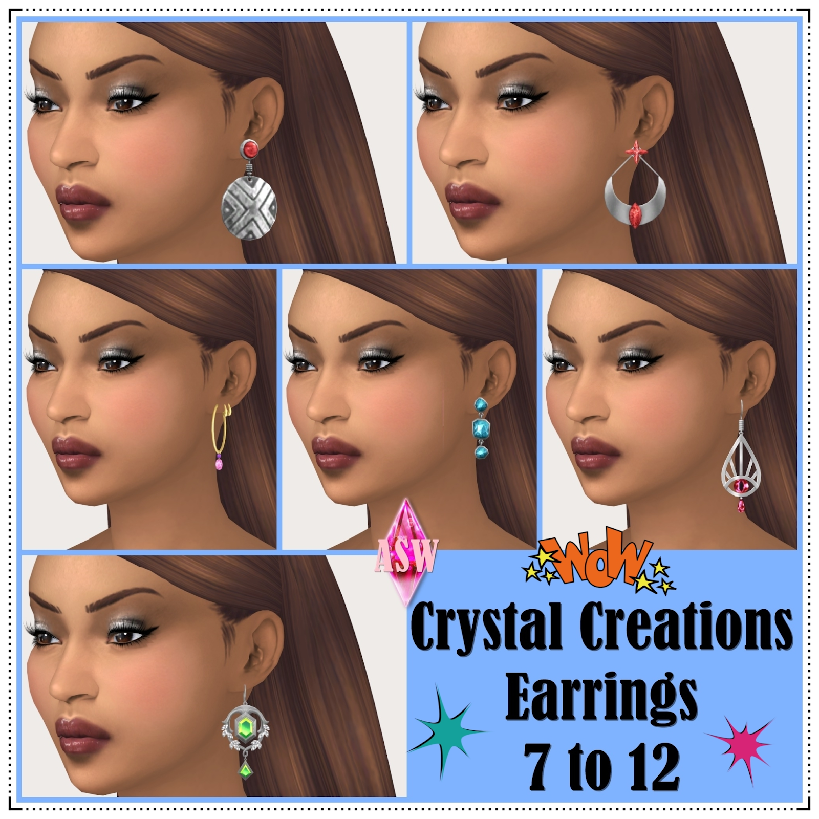 Crystal Creations Earrings 7 to 12 by Annett’s Sims